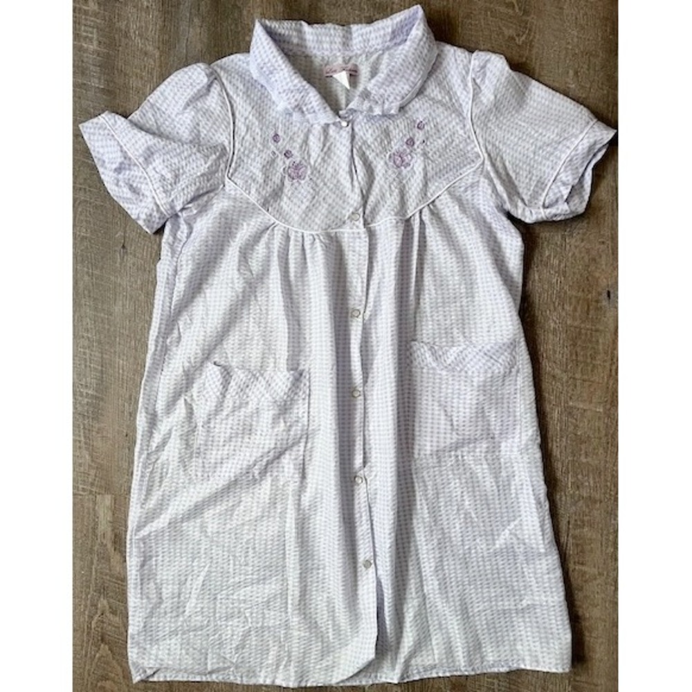 Lati Fashions robe housecoat mumu night gown sleepwear purple gingham size L